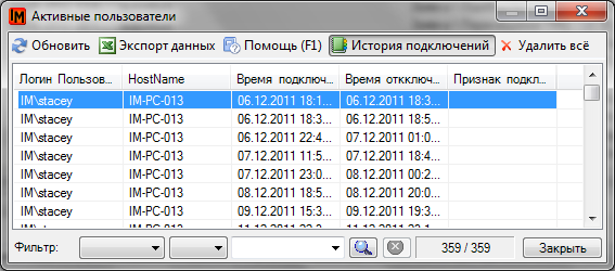 История подключений